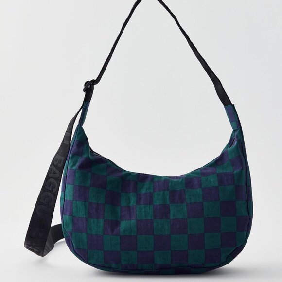 NWT Baggu Crescent Bag Medium - Navy Green Check - Picture 2 of 7